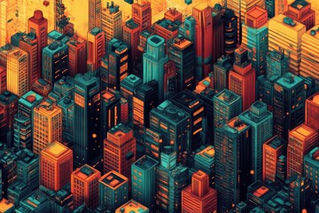 Obraz premium Isometric Cityscape Illustrating Dense Urban Development