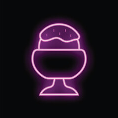 Bright pink neon sign depicting a delicious ice cream sundae with toppings