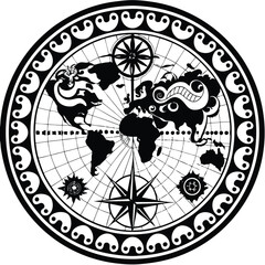 Old-World Map
A vintage-inspired line art of an old-world map with continents, compass roses, and decorative details. Adobe Illustrator Artwork