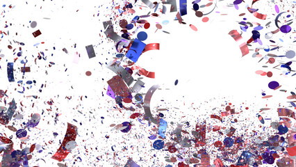 Festive celebratory backdrop with red, white, and blue confetti. Perfect for holidays and events.