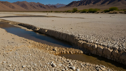 Desert Landscape with Riverbed and Cracked Earth