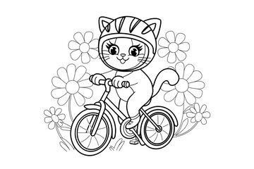 Fototapeta premium cat cyclist on a bicycle coloring page for kids