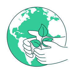 Ecological strategy - Hand holding plant with World globe