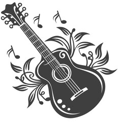 Striking Guitar Silhouette With Musical Notes High Quality Editable Vector Design And Illustration