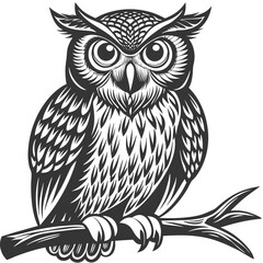 Striking Owl Perched On A Branch Eyes Wide Open High Quality Editable Vector Design And Illustration