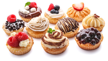 Delicious fresh puff pastries isolated on white