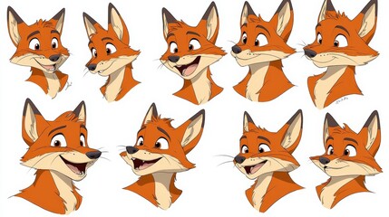 Charming Cartoon Fox Character Expressions Showcase for Creative Projects and Illustrations