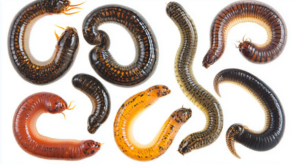 Fototapeta premium Collection set of worms isolated on white background for nature and educational purposes