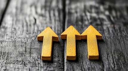 Three Wooden Arrows Pointing Upward on Rustic Dark Wood Background for Growth and Progress Themes