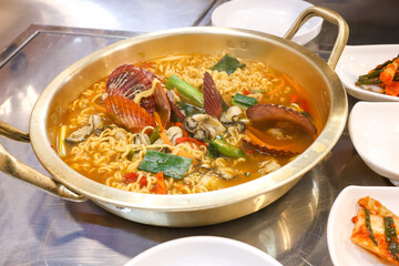 Seafood added to Korean instant ramen. Seafood Ramen