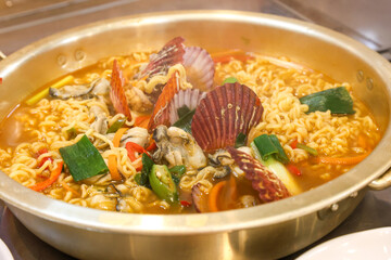 Seafood added to Korean instant ramen. Seafood Ramen