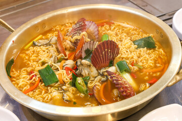 Seafood added to Korean instant ramen. Seafood Ramen