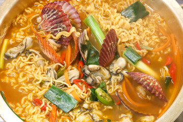 Seafood added to Korean instant ramen. Seafood Ramen
