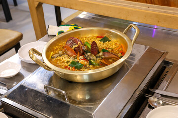 Seafood added to Korean instant ramen. Seafood Ramen