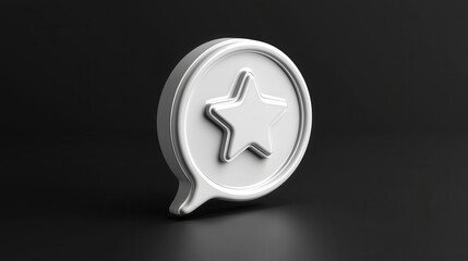 Stylized Speech Bubble with Star Icon in Minimalistic Design on Dark Surface for Digital Communication Concepts