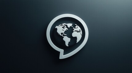 Modern Communication Symbol with World Map Outline in Speech Bubble Design for Global Connectivity and Networking