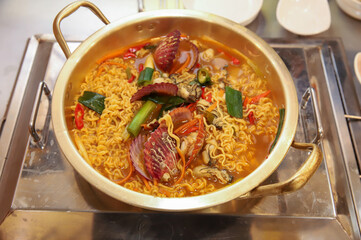 Seafood added to Korean instant ramen. Seafood Ramen