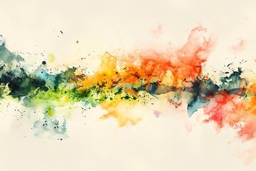 Fototapeta premium A horizontal abstract watercolor painting features a blend of vibrant colorsgreens, yellows, oranges, and redsin a fluid, expressive style, creating a dynamic, energetic composition.
