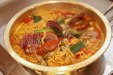 Seafood added to Korean instant ramen. Seafood Ramen