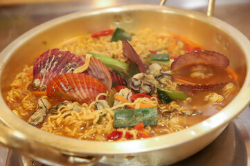 Seafood added to Korean instant ramen. Seafood Ramen