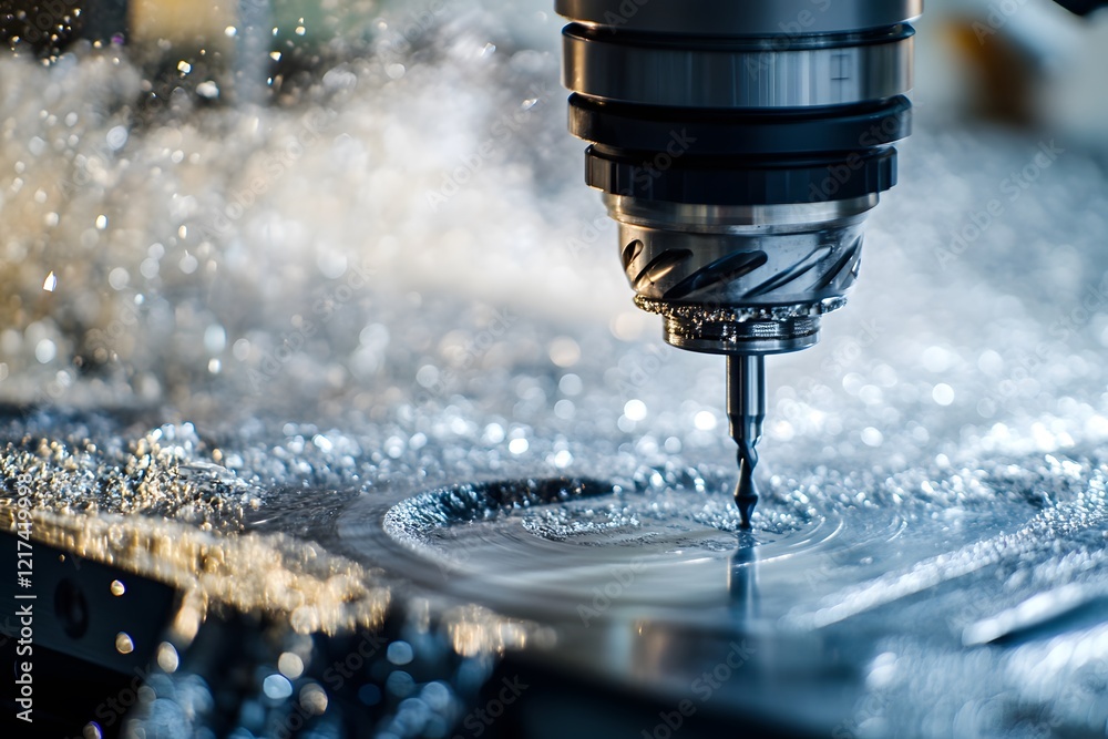 Leinwandbilder precision metal cutting with advanced cnc machine in action, fluid dynamics and sparks captured in a