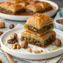 Sheki traditional baklava with nuts, a delicious pastry layered with honey