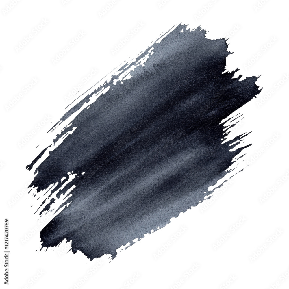 Poster An abstract image showing a gray watercolor brush stroke with a rough and textured appearance against a black background.