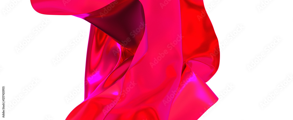 Poster a splash of vibrant red silk against a white background the fabric flows and dances in the air