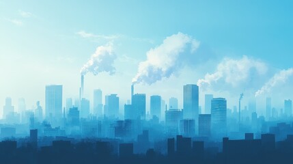 Naklejka premium Contrast of clear blue sky meeting a thick smog layer above a city, dramatic environmental and air pollution message.