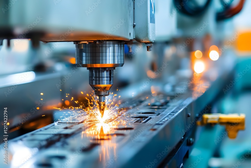 Leinwandbilder high-precision laser cutting machine producing sparks in a modern factory environment with focus on 
