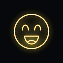 Bright yellow neon happy emoji smiling with its mouth open and eyes closed