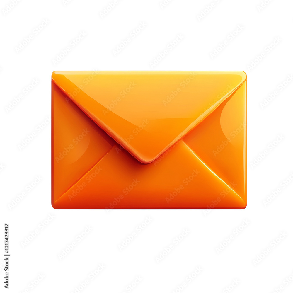 Poster A three dimensional rendering of a glossy orange envelope icon suitable for digital interfaces.