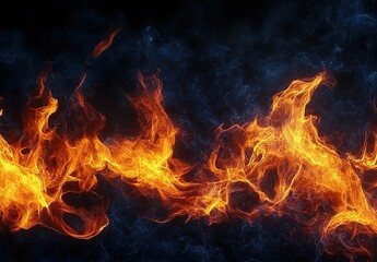 Fototapeta premium Flaming texture, burning flames on a black background