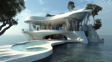 Futuristic Oceanside Villa: Architectural Marvel on a Coastal Cliff