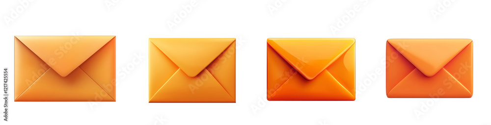 Aufkleber a digital illustration of four glossy orange envelopes showing variations in shade and size.