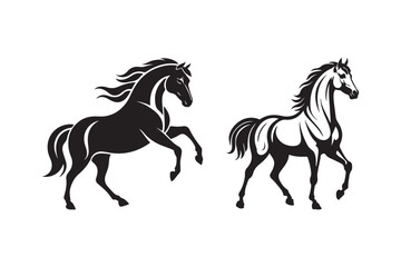 Horse Silhouettes in Black and White for Graphic Designs
