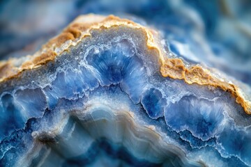 Fototapeta premium Close-up of a blue agate geode, showcasing its intricate banding and crystalline structures.
