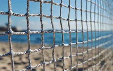 Beach Volleyball Net: Sunlit strands, ocean's azure backdrop. A summer's day captured.