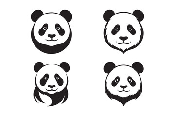 Panda Head Logo Set Stylish Black and White Vector Illustrations