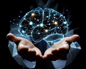 Digital Brain Network Held In Gentle Hands