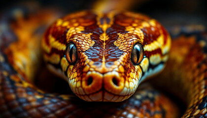 Fototapeta premium Colorful close-up of a striking snake showcasing vibrant patterns and textures in a natural setting