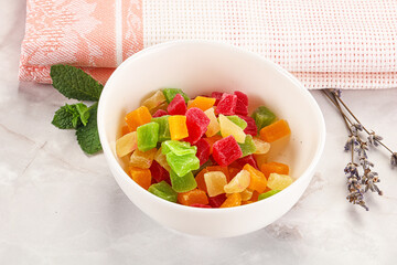 Sweet candied papaya colorful pieses