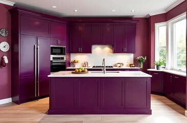 Modern Kitchen Interior in the color Plum Royale. Color of the year 2025 according to Creative market