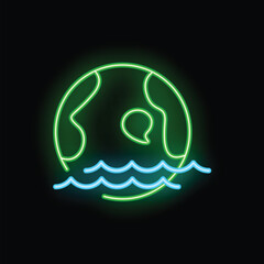 Neon sign illustrating global warming with rising sea levels engulfing the planet