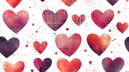 Colorful hearts in various patterns on a textured background, perfect for Valentines Day or romantic themes