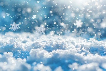 Obraz premium A mesmerizing scene of freshly fallen snow, glistening under sunlight. Delicate snowflakes dance in the air, creating a magical winter wonderland.