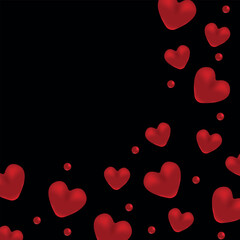 Red Hearts Decorative Pattern on Black Background