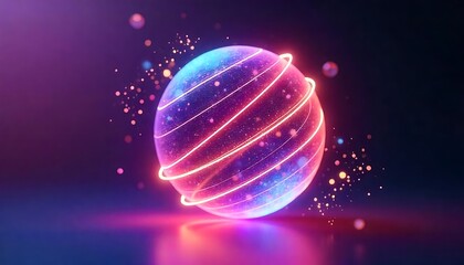 Glowing orb with swirling lights in a cosmic abstract setting with bokeh lights