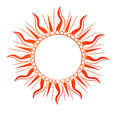 dynamic representation of red sun shape on white background, mystical sun crown with tongues of fire, fractal art