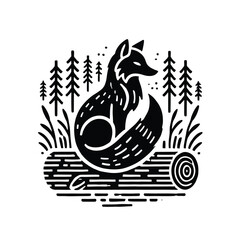 Obraz premium Fox on Log in Forest